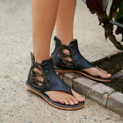 Vintage Lace Up Leather Flip Flops Sandals - Shop Shiningbabe - Womens Fashion Online Shopping Offering Huge Discounts on Shoes - Heels, Sandals, Boots, Slippers; Clothing - Tops, Dresses, Jumpsuits, and More.