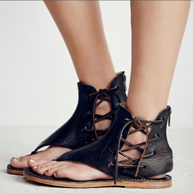 Vintage Lace Up Leather Flip Flops Sandals - Shop Shiningbabe - Womens Fashion Online Shopping Offering Huge Discounts on Shoes - Heels, Sandals, Boots, Slippers; Clothing - Tops, Dresses, Jumpsuits, and More.