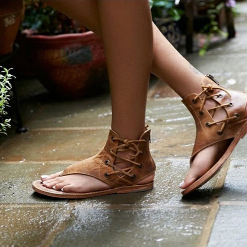 Vintage Lace Up Leather Flip Flops Sandals - Shop Shiningbabe - Womens Fashion Online Shopping Offering Huge Discounts on Shoes - Heels, Sandals, Boots, Slippers; Clothing - Tops, Dresses, Jumpsuits, and More.