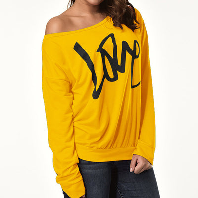 Solid One Shoulder Letter Print Sweater