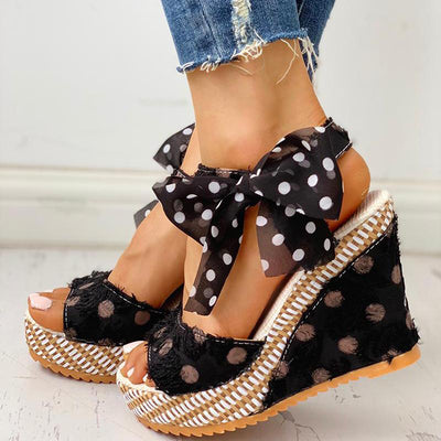 Dot Bowknot Design Platform Wedge Sandals - Shop Shiningbabe - Womens Fashion Online Shopping Offering Huge Discounts on Shoes - Heels, Sandals, Boots, Slippers; Clothing - Tops, Dresses, Jumpsuits, and More.