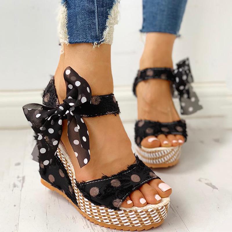 Dot Bowknot Design Platform Wedge Sandals - Shop Shiningbabe - Womens Fashion Online Shopping Offering Huge Discounts on Shoes - Heels, Sandals, Boots, Slippers; Clothing - Tops, Dresses, Jumpsuits, and More.