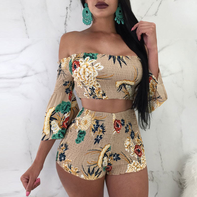 Floral Print Off Shoulder Two Piece Set