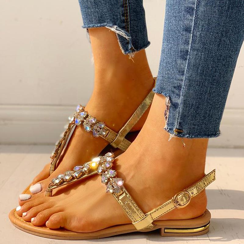 Rhinestone Beach Flat Sandals - Shop Shiningbabe - Womens Fashion Online Shopping Offering Huge Discounts on Shoes - Heels, Sandals, Boots, Slippers; Clothing - Tops, Dresses, Jumpsuits, and More.