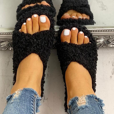 Solid Fluffy Crisscross Design Flat Sandals - Shop Shiningbabe - Womens Fashion Online Shopping Offering Huge Discounts on Shoes - Heels, Sandals, Boots, Slippers; Clothing - Tops, Dresses, Jumpsuits, and More.