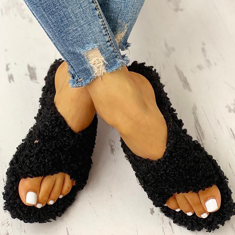 Solid Fluffy Crisscross Design Flat Sandals - Shop Shiningbabe - Womens Fashion Online Shopping Offering Huge Discounts on Shoes - Heels, Sandals, Boots, Slippers; Clothing - Tops, Dresses, Jumpsuits, and More.