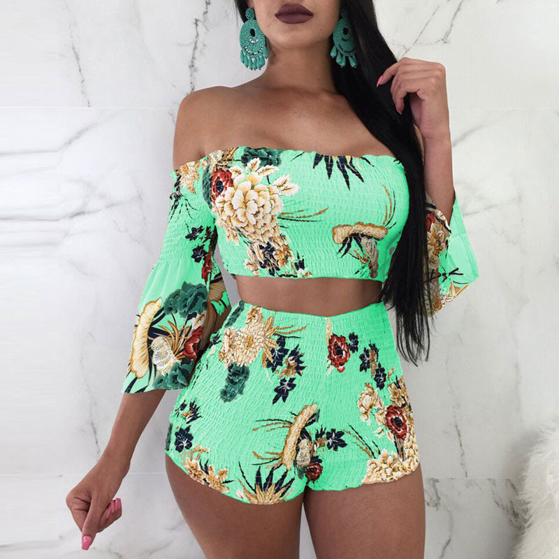 Floral Print Off Shoulder Two Piece Set