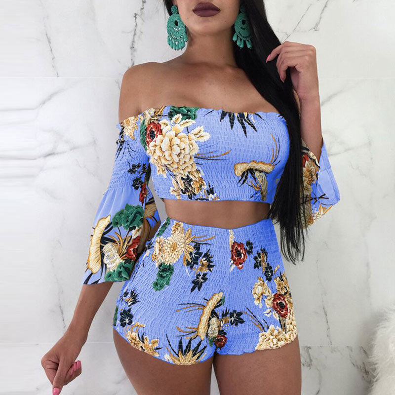 Floral Print Off Shoulder Two Piece Set