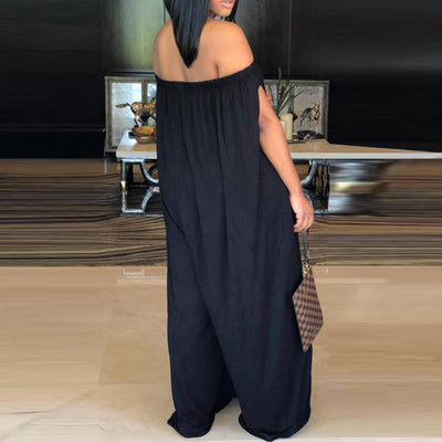 Solid Off Shoulder Wide Leg Jumpsuit