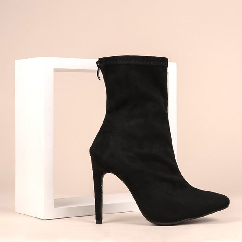 Solid Pointed Toe Suede High Heel Booties