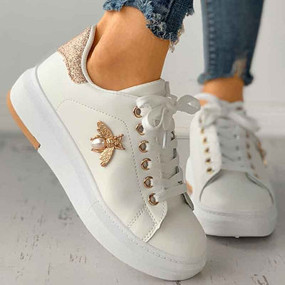 Sequins Bee Pattern Lace Up Sneakers