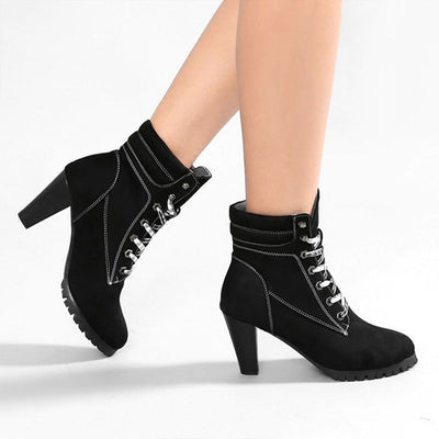 Solid Lace Up Platcorm Chunky Heel Boots