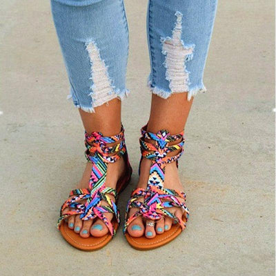 Colorful Lace Roman Flat Sandals - Shop Shiningbabe - Womens Fashion Online Shopping Offering Huge Discounts on Shoes - Heels, Sandals, Boots, Slippers; Clothing - Tops, Dresses, Jumpsuits, and More.