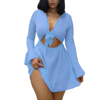 Flared Sleeve Cut Out Bowkont Mini Dress