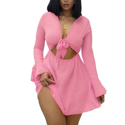 Flared Sleeve Cut Out Bowkont Mini Dress