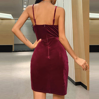 Velvet Sleeveless Spaghetti Strap Ruched Bodycon Dress