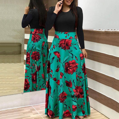 Printed Colorblock Long Sleeve Maxi Dress - Shop Shiningbabe - Womens Fashion Online Shopping Offering Huge Discounts on Shoes - Heels, Sandals, Boots, Slippers; Clothing - Tops, Dresses, Jumpsuits, and More.