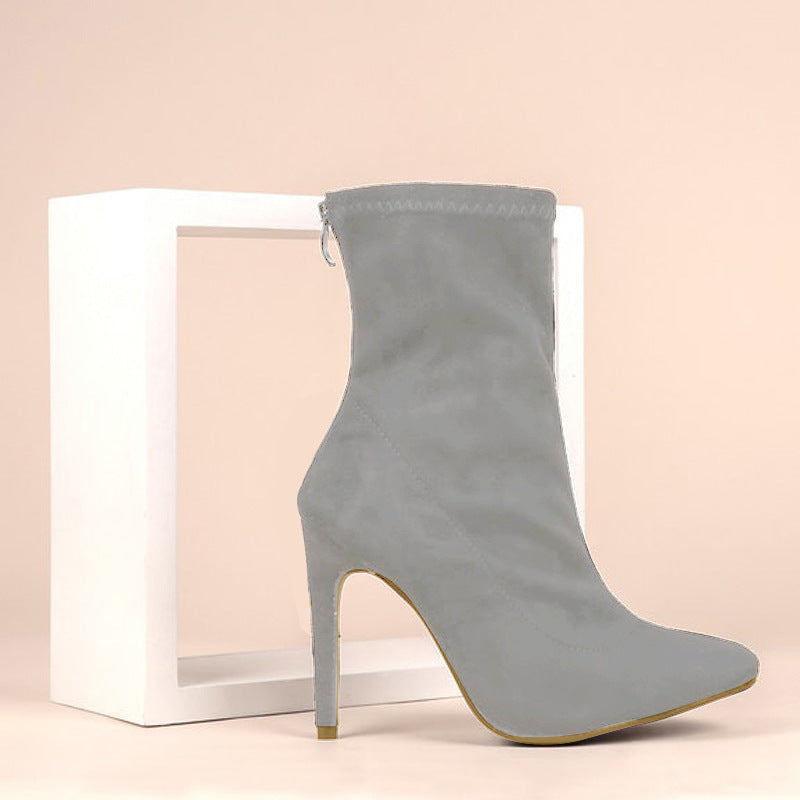 Solid Pointed Toe Suede High Heel Booties