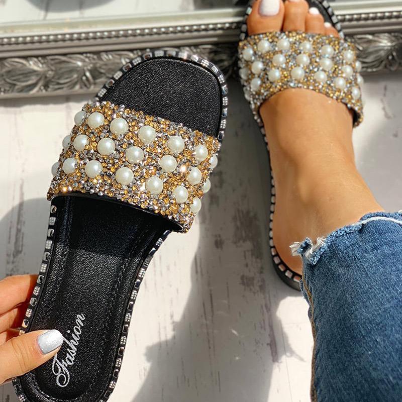 Bead Studded Detail Flat Sandals - Shop Shiningbabe - Womens Fashion Online Shopping Offering Huge Discounts on Shoes - Heels, Sandals, Boots, Slippers; Clothing - Tops, Dresses, Jumpsuits, and More.