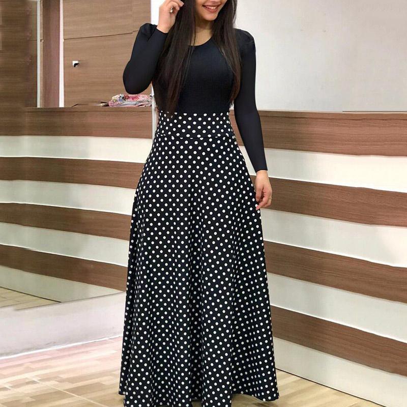 Printed Colorblock Long Sleeve Maxi Dress - Shop Shiningbabe - Womens Fashion Online Shopping Offering Huge Discounts on Shoes - Heels, Sandals, Boots, Slippers; Clothing - Tops, Dresses, Jumpsuits, and More.