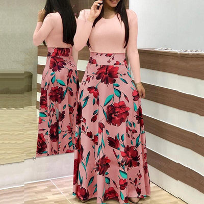 Printed Colorblock Long Sleeve Maxi Dress - Shop Shiningbabe - Womens Fashion Online Shopping Offering Huge Discounts on Shoes - Heels, Sandals, Boots, Slippers; Clothing - Tops, Dresses, Jumpsuits, and More.