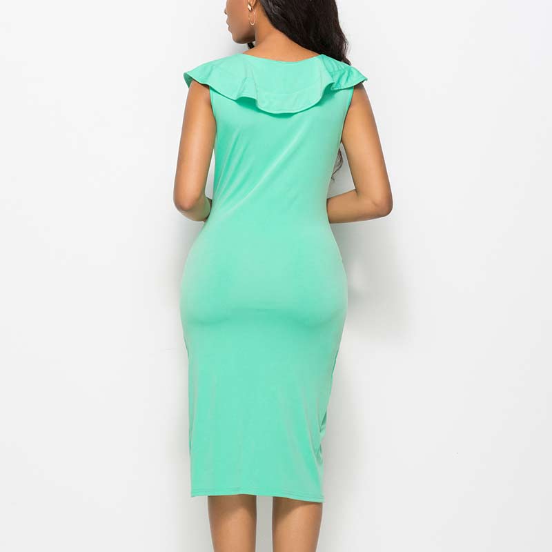 Solid Deep V-Neck Sleeveless Ruched Party Dress