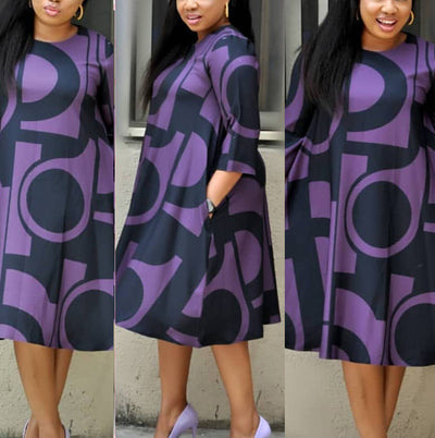 Geometric Print Long Sleeve Casual Dress