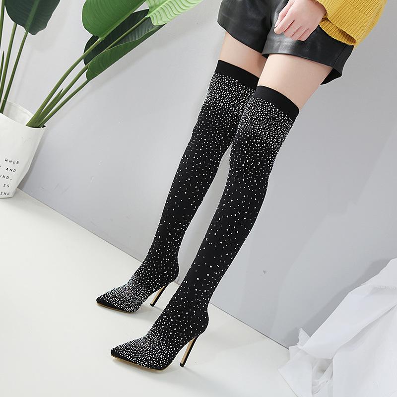 Pointed Rhinestone Over The Knee Elastic Boot - Shop Shiningbabe - Womens Fashion Online Shopping Offering Huge Discounts on Shoes - Heels, Sandals, Boots, Slippers; Clothing - Tops, Dresses, Jumpsuits, and More.