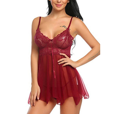 Sexy Sheer Mesh Lace Flouning Babydoll