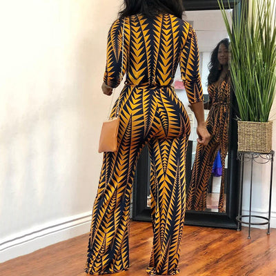 Geometric Print V-Neck Corset Jumpsuit