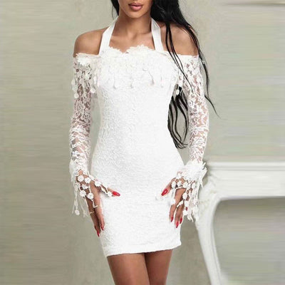 Floral Pattern Off Shoulder Lace Bodycon Dress