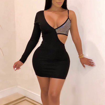 Solid Sequins Hollow Out Bodycon Dress