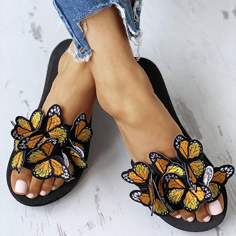 Butterfly Embellished Flat Casual Sandals - Shop Shiningbabe - Womens Fashion Online Shopping Offering Huge Discounts on Shoes - Heels, Sandals, Boots, Slippers; Clothing - Tops, Dresses, Jumpsuits, and More.