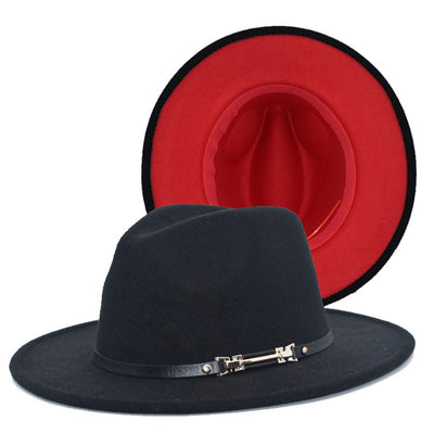 Colorblock Buckle Decoration Fedora Hat