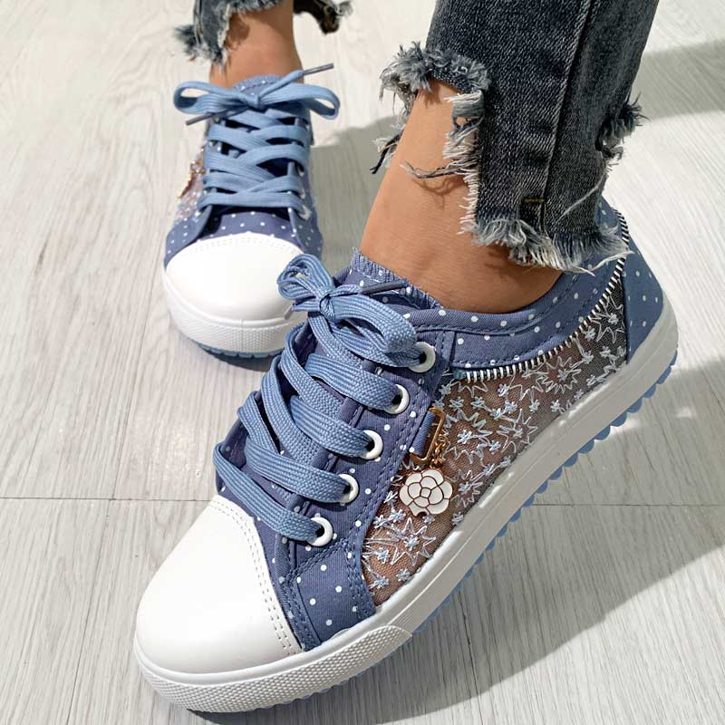 Fashion Pendant Lace Pattern Flat Sneakers - Cherrybetty