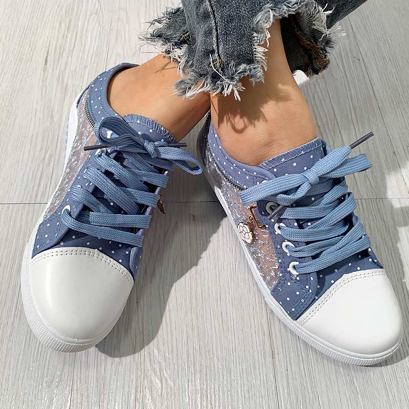 Fashion Pendant Lace Pattern Flat Sneakers - Cherrybetty