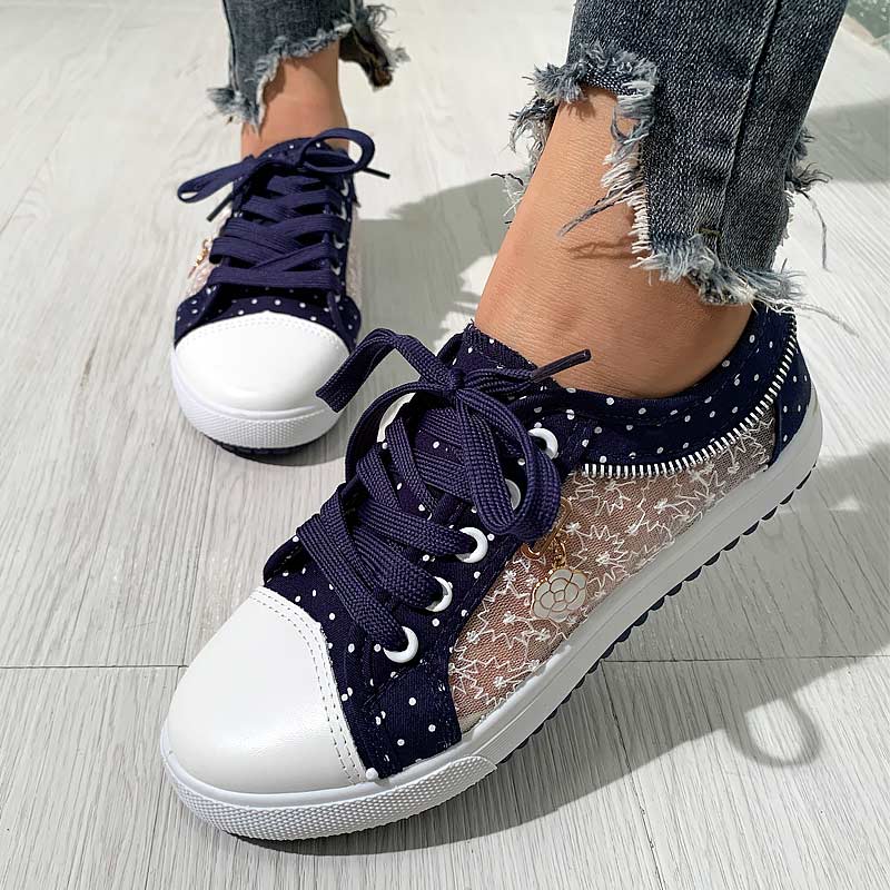 Fashion Pendant Lace Pattern Flat Sneakers - Cherrybetty