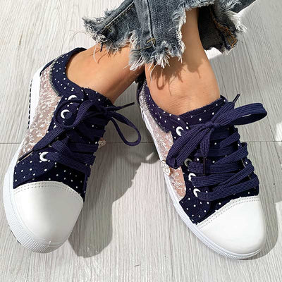 Fashion Pendant Lace Pattern Flat Sneakers - Cherrybetty