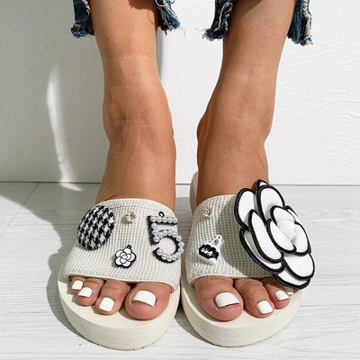 Flower Letter Pattern Casual Platform Sandals - Cherrybetty