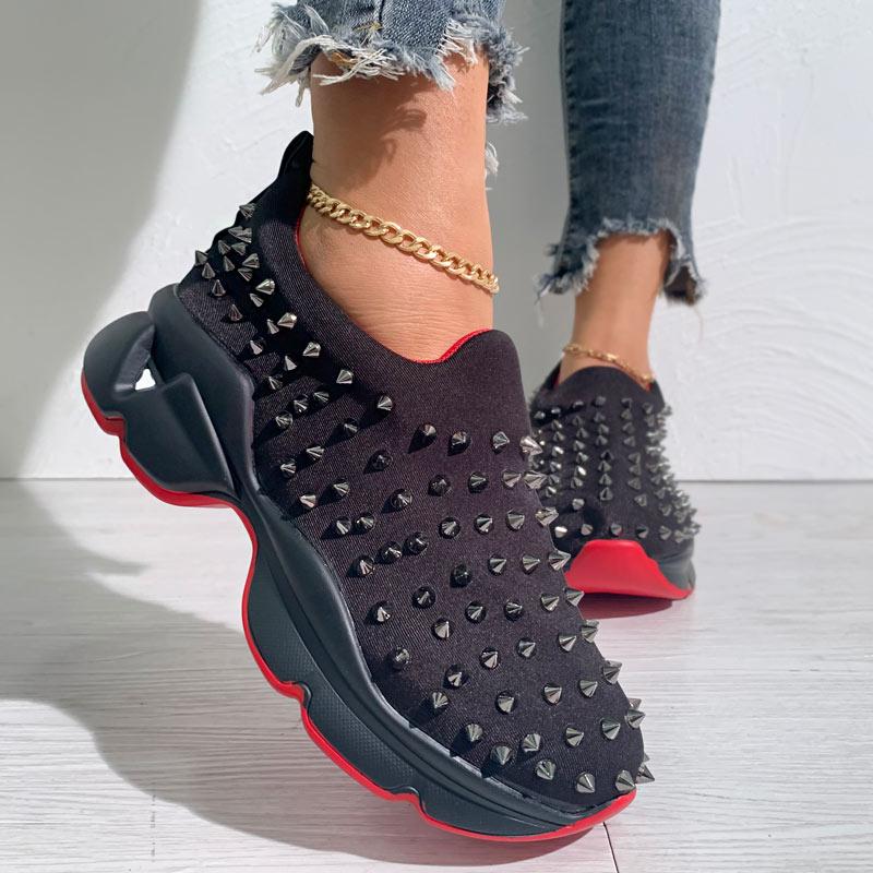 Leopard Print Rivet Casual Sneakers - Cherrybetty