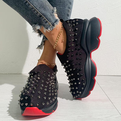 Leopard Print Rivet Casual Sneakers - Cherrybetty