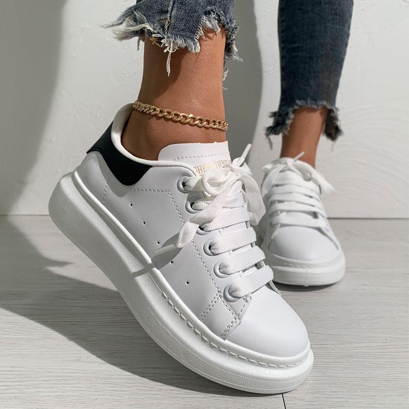 Colorblock Breathable Lace-up Platform Sneakers - Cherrybetty