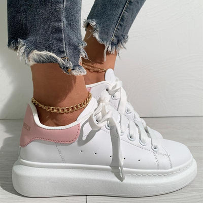 Colorblock Breathable Lace-up Platform Sneakers - Cherrybetty