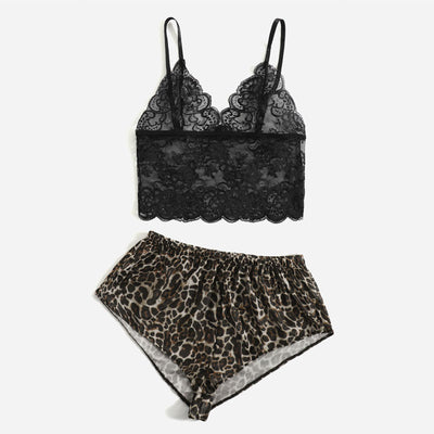 Leopard Print Lace 2PCS Cami Set