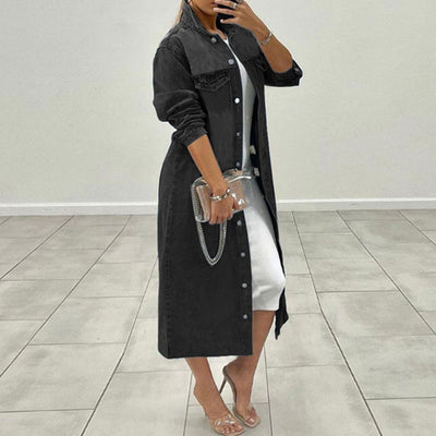 Solid Long Sleeve Button Detailed Denim Shirt Dress