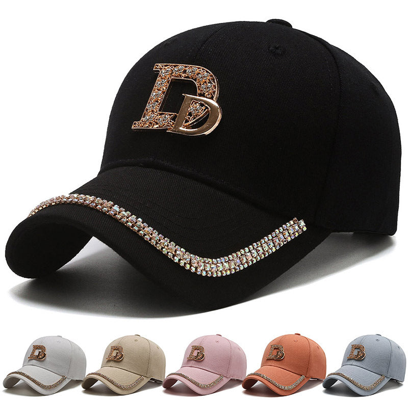 Rhinestone Letter Pattern UV Protection Peaked Cap