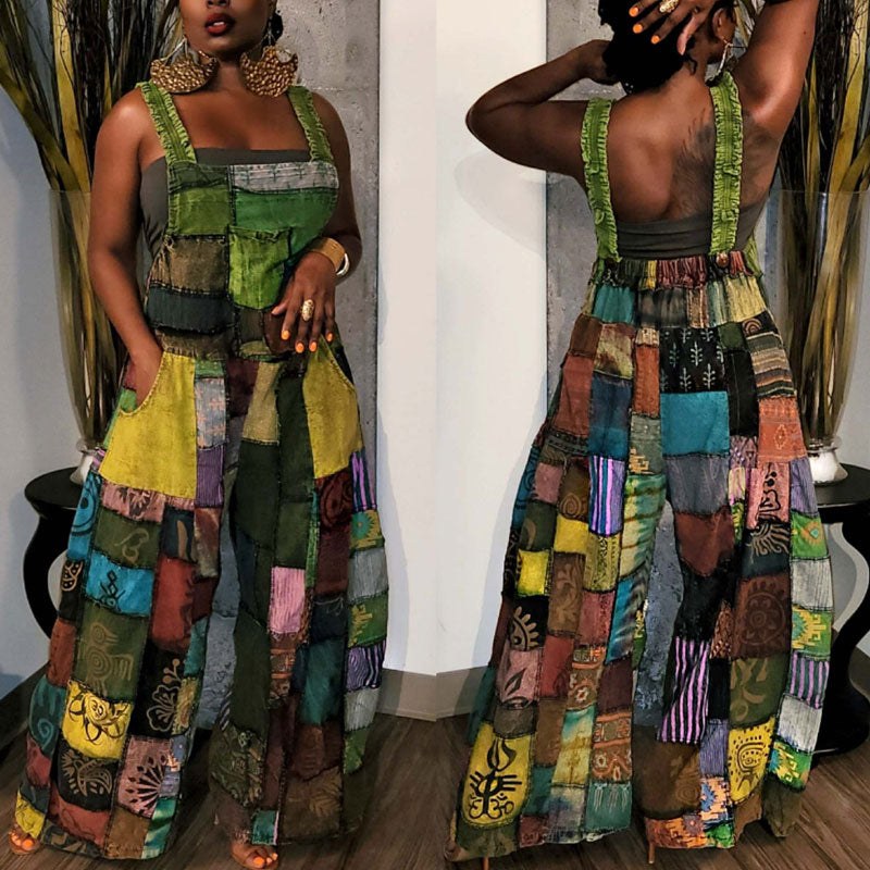 Colorful Print Sleeveless Wide Leg Jumpsuit