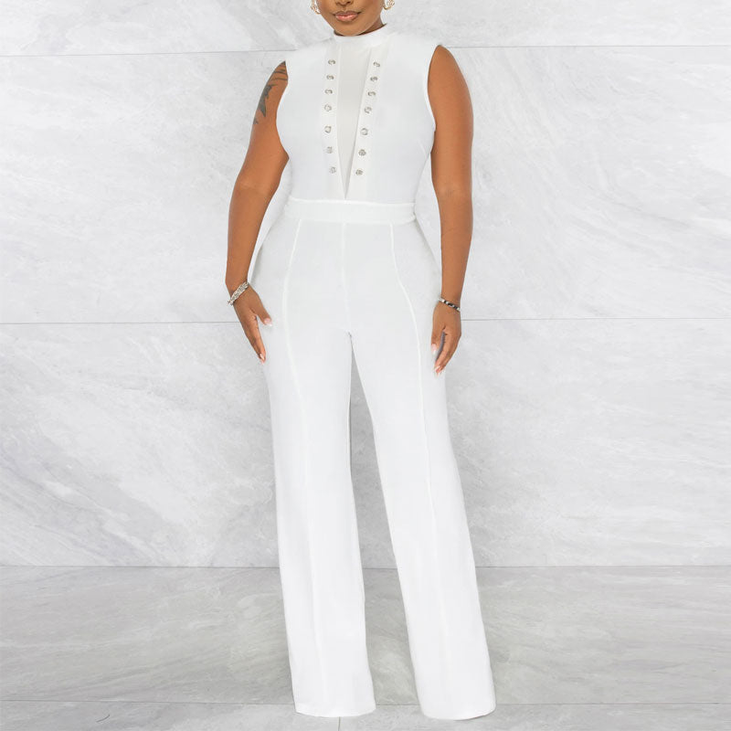 Solid Sleeveless Hollow Out Tied Jumpsuit