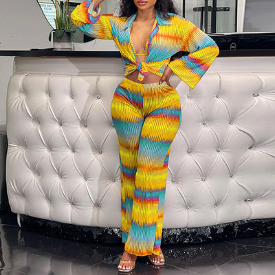 Colorful Long Sleeve 3PCS Pants Set