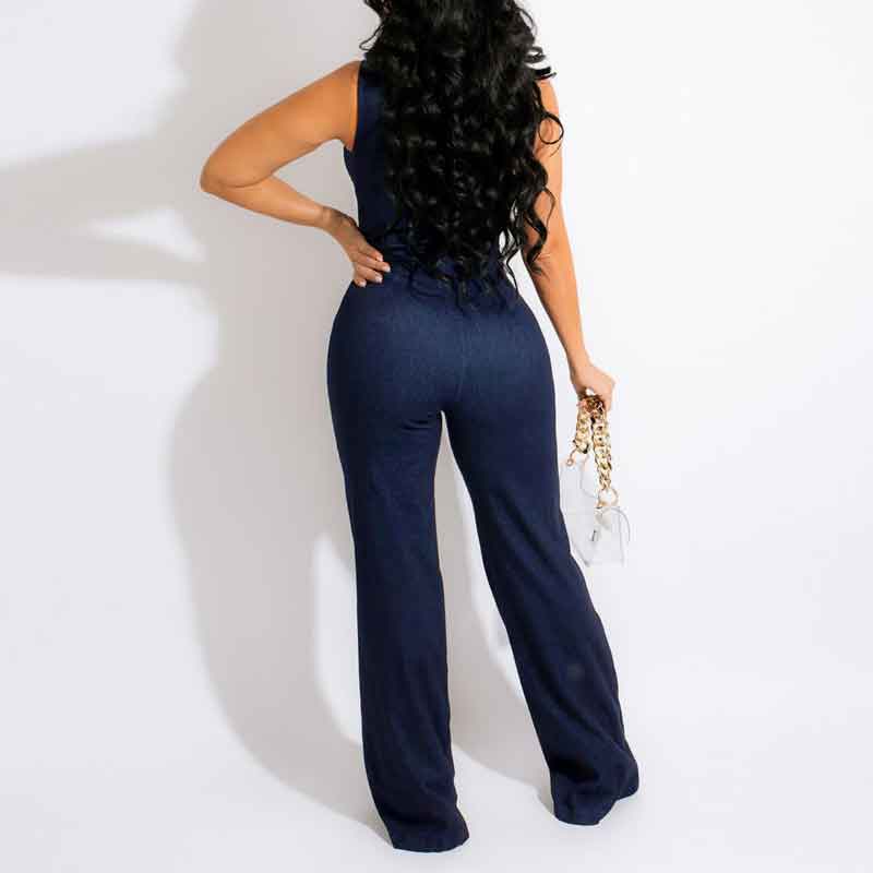 Solid Oblique Shoulder Zipper Design Cut Out Jumpsuit